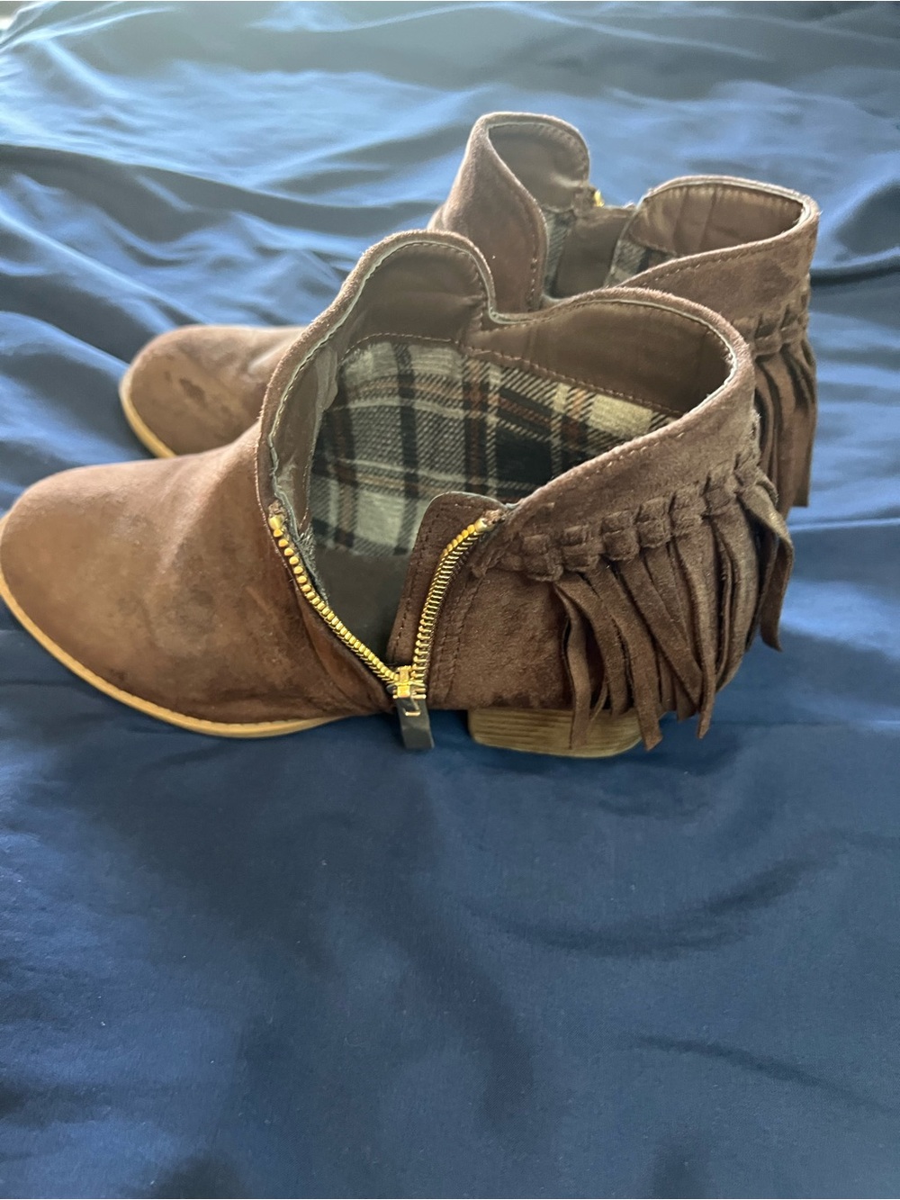 Top Moda Ladies Buffy Suede Fringe Brown Ankle Boots